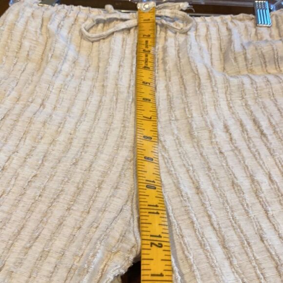 Novi Linen Knubby Slim Pants M/L Cream Striped Drawstring Beach Resort Bali Boho - Picture 9 of 12